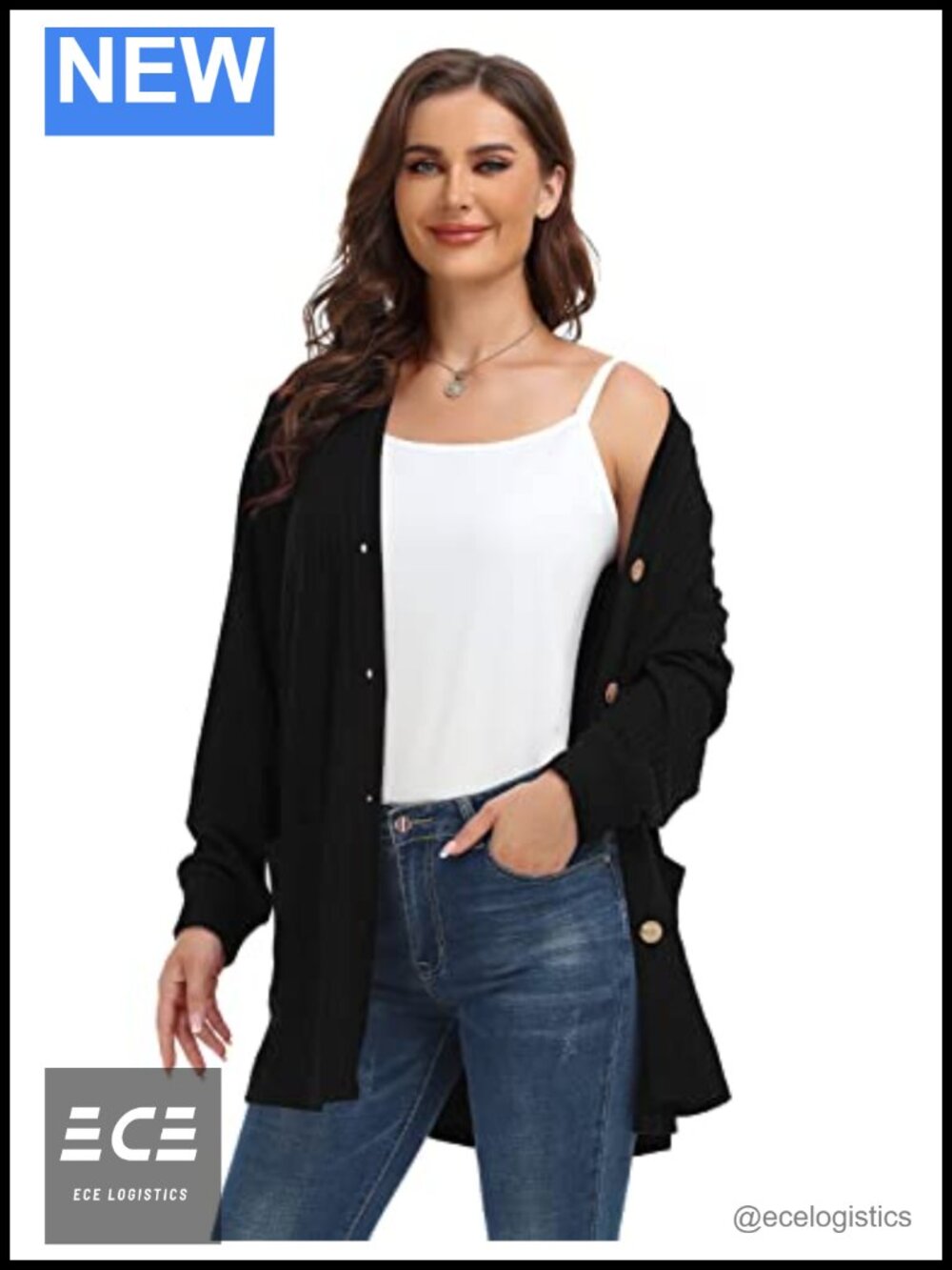 Plus Size Ribbed Button Down Cardigan with Pockets Lightweight - Picture 4 of 6